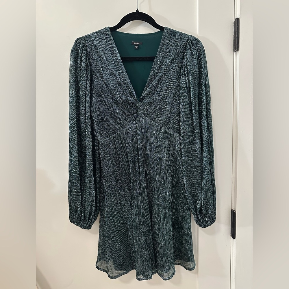 Express Shimmering green Long Sleeve Dress